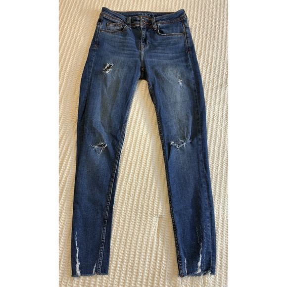 Zara Basic Z1975 Denim Straight Leg Jeans Womens Distressed Medium Wash, Size 2 - Picture 1 of 8